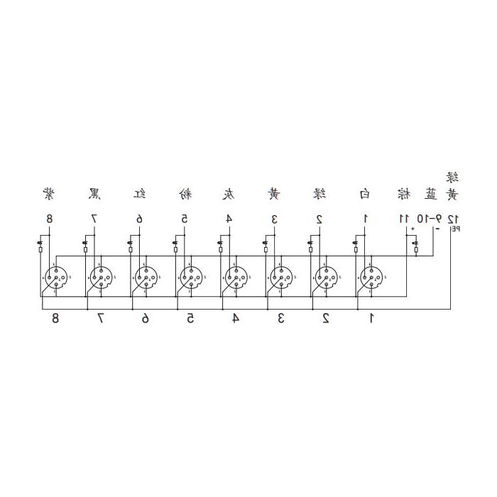 M12分线盒、单通道、NPN、8端口分体式、带LED、M23集成接口基座、24N8CT