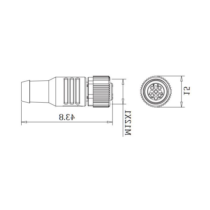 M12 5Pin、B-coded、Straight type female、Profibus Bus terminating resistor、0C4R13